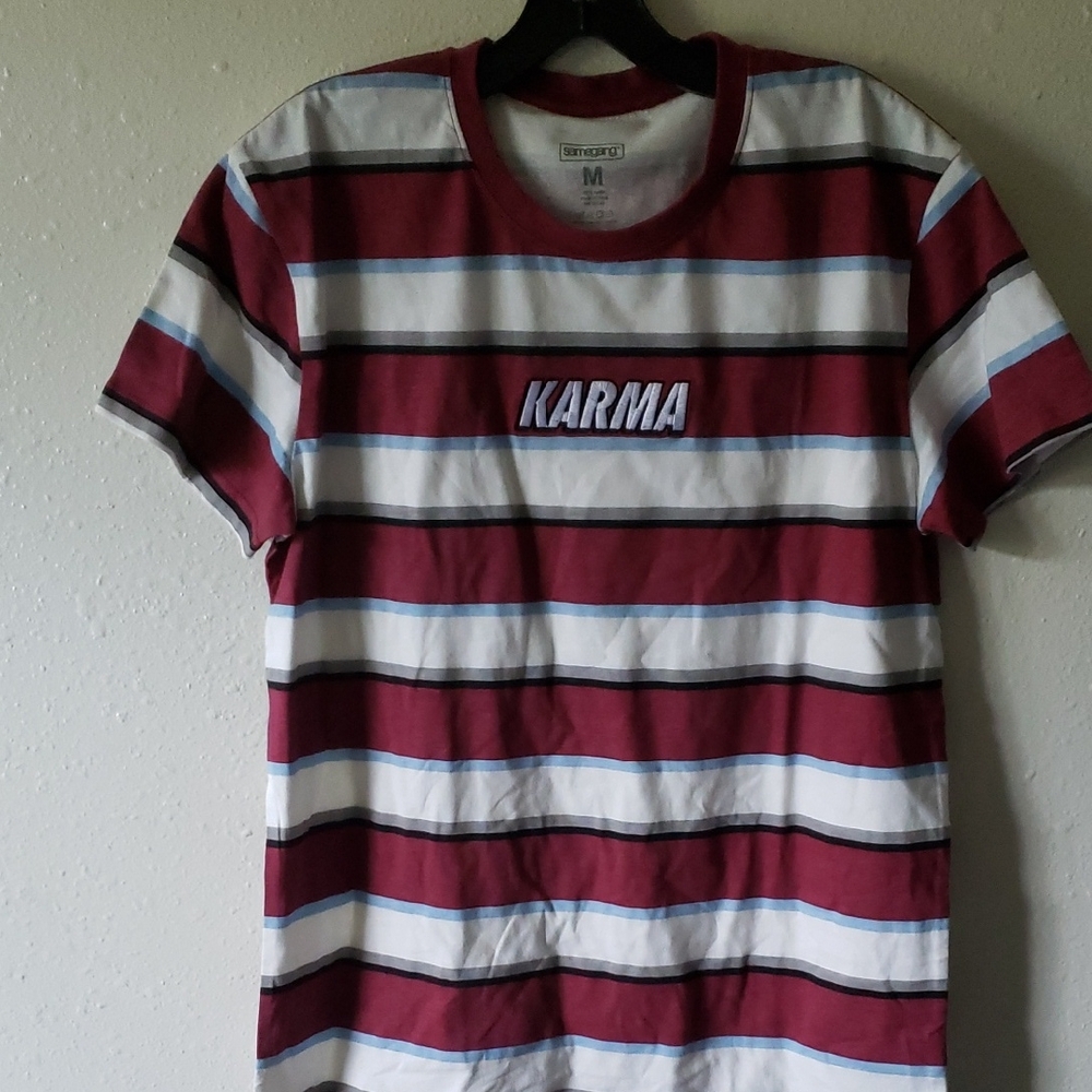 Rue21 Maroon and White Striped Short Sleeve Tee